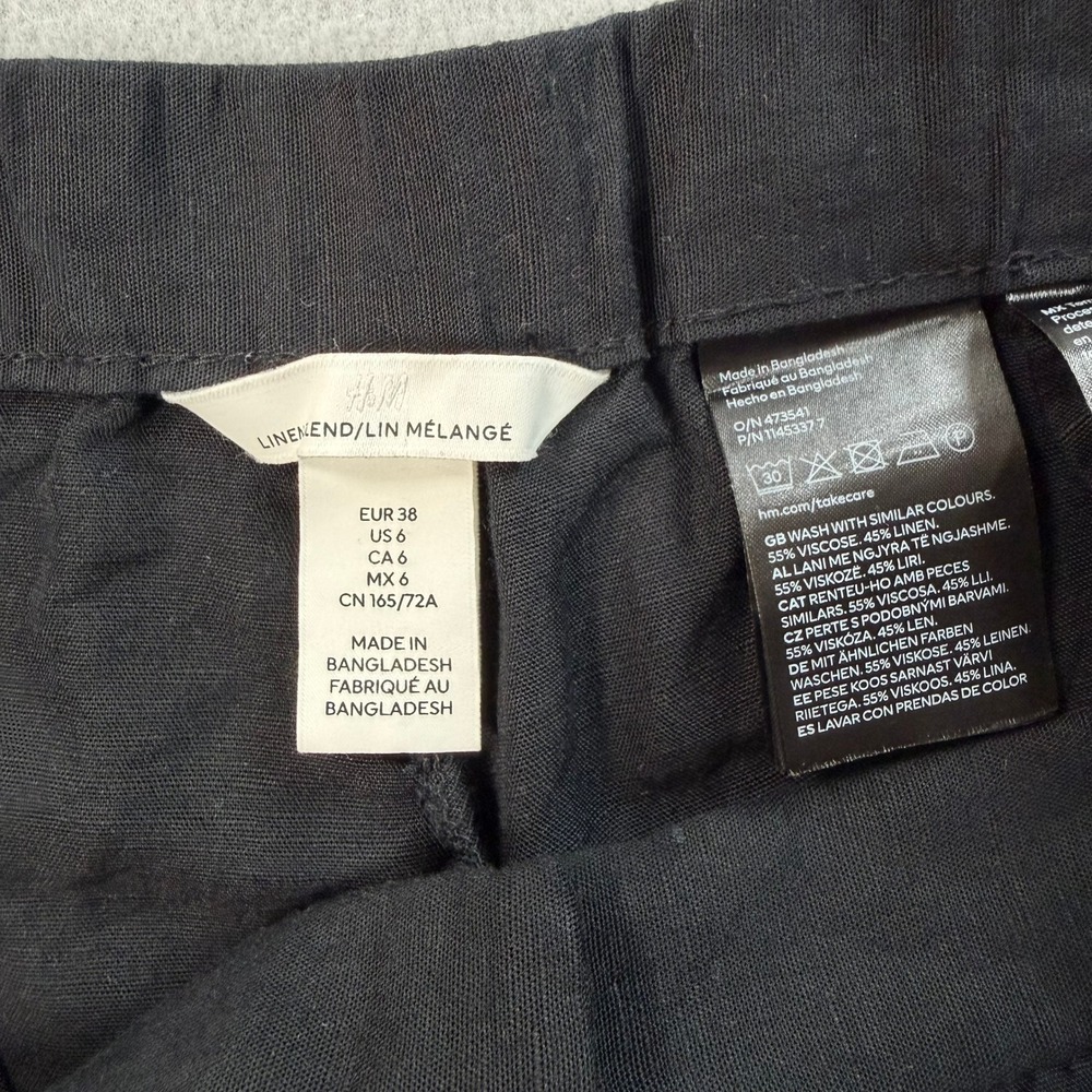 H&M Black Wide Leg Pants 6 Linen High Waist Office Chic Capsule Wardrobe - Picture 5 of 8
